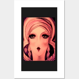 ART DECO FLAPPER IN TURBAN DUSKY PINK Posters and Art